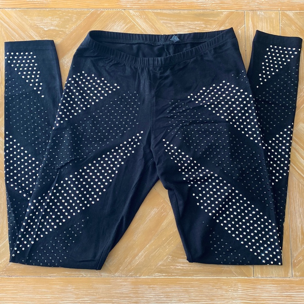 Black  leggings with silver studs & black crystals EUC size small